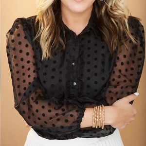 Sheer Polka Dot Button Down